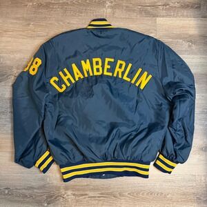 Vintage Holloway Varsity Bomber Jacket Navy Blue Yellow Chamberlin 98 Large